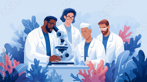 A diverse team of scientists working in a modern medical research lab
