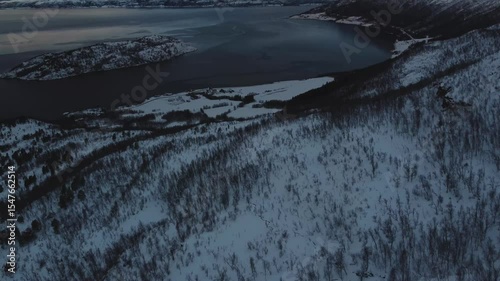 Nature and scenery of the magical Norwegian North in the Tromso region. The pure beauty of Northern Scandinavia during the polar night.