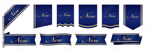 新商品をアピールするための「新」「new」バナー・LP素材(ベクター 編集可能 リボン メダル デザイン フレーム タグ 紺)	