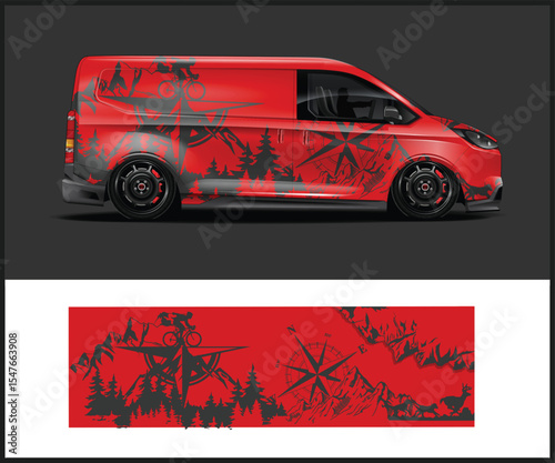 Red and Black Abstract Race Car Wrap Design