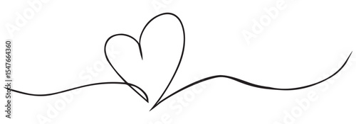 Heart or Love Abstract Symbol – Continuous Line Art Vector Illustration on White Background