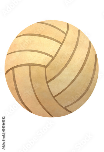 Watercolor volleyball illustration on transparent background.