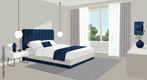 Modern Minimalist Bedroom with Scenic Mountain View