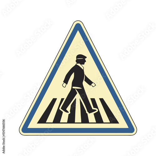 Pedestrian Crossing Warning Sign. Yellow Triangular Traffic Sign with Person Walking on Crosswalk, Isolated Vector on White Background