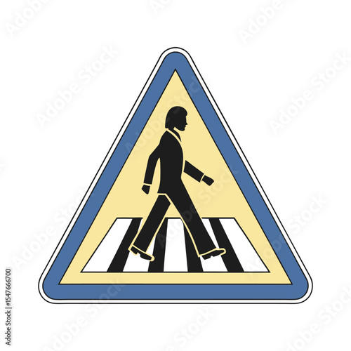 Pedestrian Crossing Warning Sign. Yellow Triangular Traffic Sign with Person Walking on Crosswalk, Isolated Vector on White Background