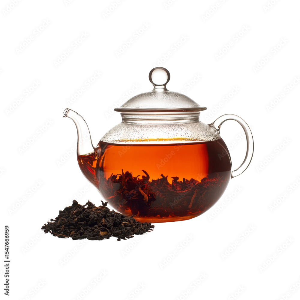 Glass Teapot of Aromatic Black Tea with Loose Leaf Tea Glass Teapot of Aromatic Black Tea with Loose Leaf Tea