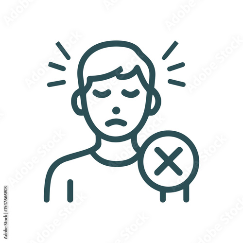 An unhappy person with a cancellation. Icon symbol illustration