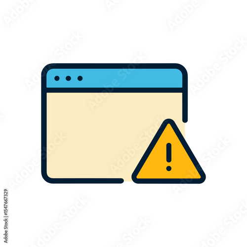 Browser window warning icon signifies potential issues. Icon symbol illustration