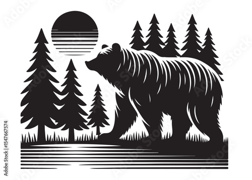 vector silhouettes of a bear, grizzly bear silhouettes, bear silhouette logo vector animals, bear black silhouette animals vector, bear wild animal silhouettes on the white background