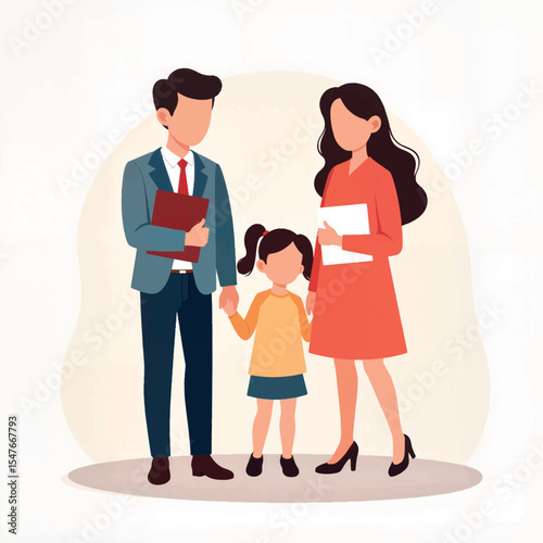 Family with human rights lawyer holding documents, advocating justice