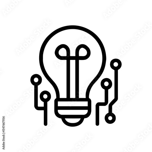 Conceptual innovation with electronic lightbulb circuit. Icon symbol illustration