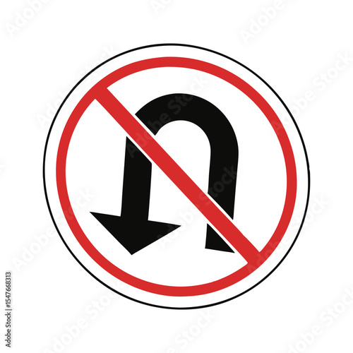 No U-Turn Traffic Sign. Red and White Circular Road Sign with Black U-Turn Arrow and Prohibition Symbol for Road Safety and Regulations
