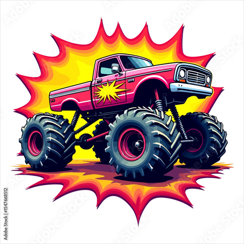 Monster Car Vintage Style Vector Illustration