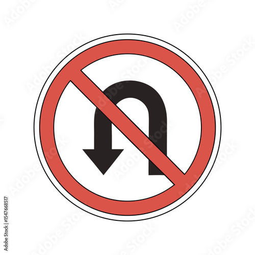 No U-Turn Traffic Sign. Red and White Circular Road Sign with Black U-Turn Arrow and Prohibition Symbol for Road Safety and Regulations