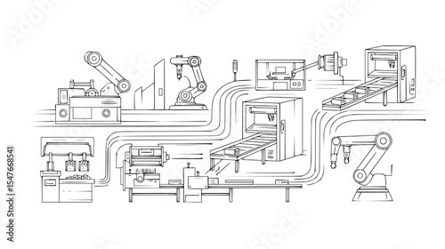 Seamless Automation: A Detailed Illustration of Robotic Arms and Conveyor Systems in Modern Industry