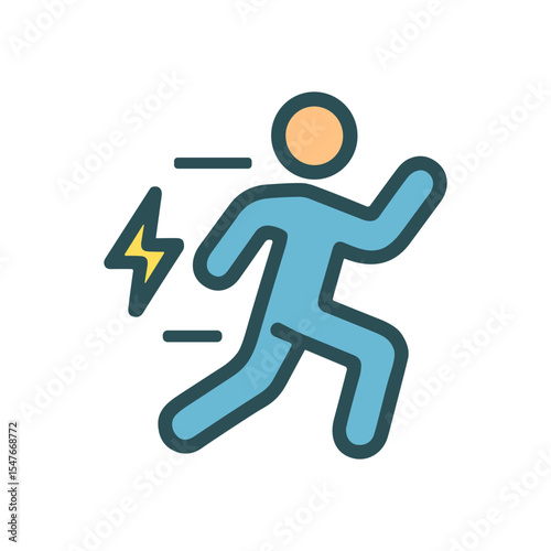 Energetic figure dashes with lightning speed. Icon symbol illustration