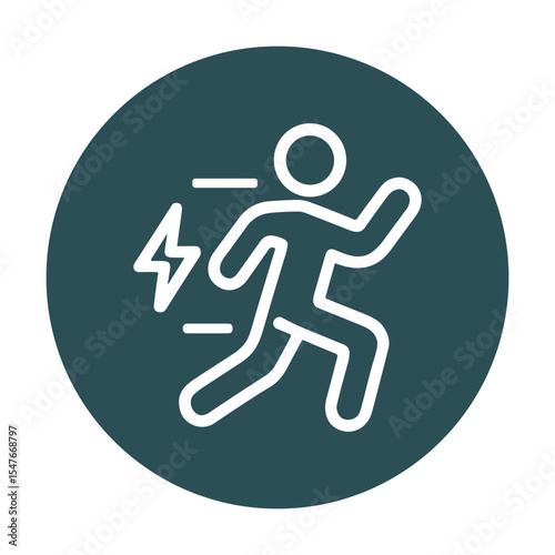 Energetic figure sprints with lightning speed. Icon symbol illustration