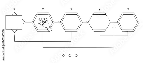 Simple Line Art Flowchart Illustrating Interactive Process Using Touch Input for Hexagonal Selectors in a Modular System Design
