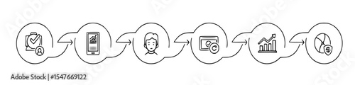 Streamlined Icon Workflow: Visualizing the User Journey from Search to Engagement, Capturing Essential Steps in Modern Digital Experiences