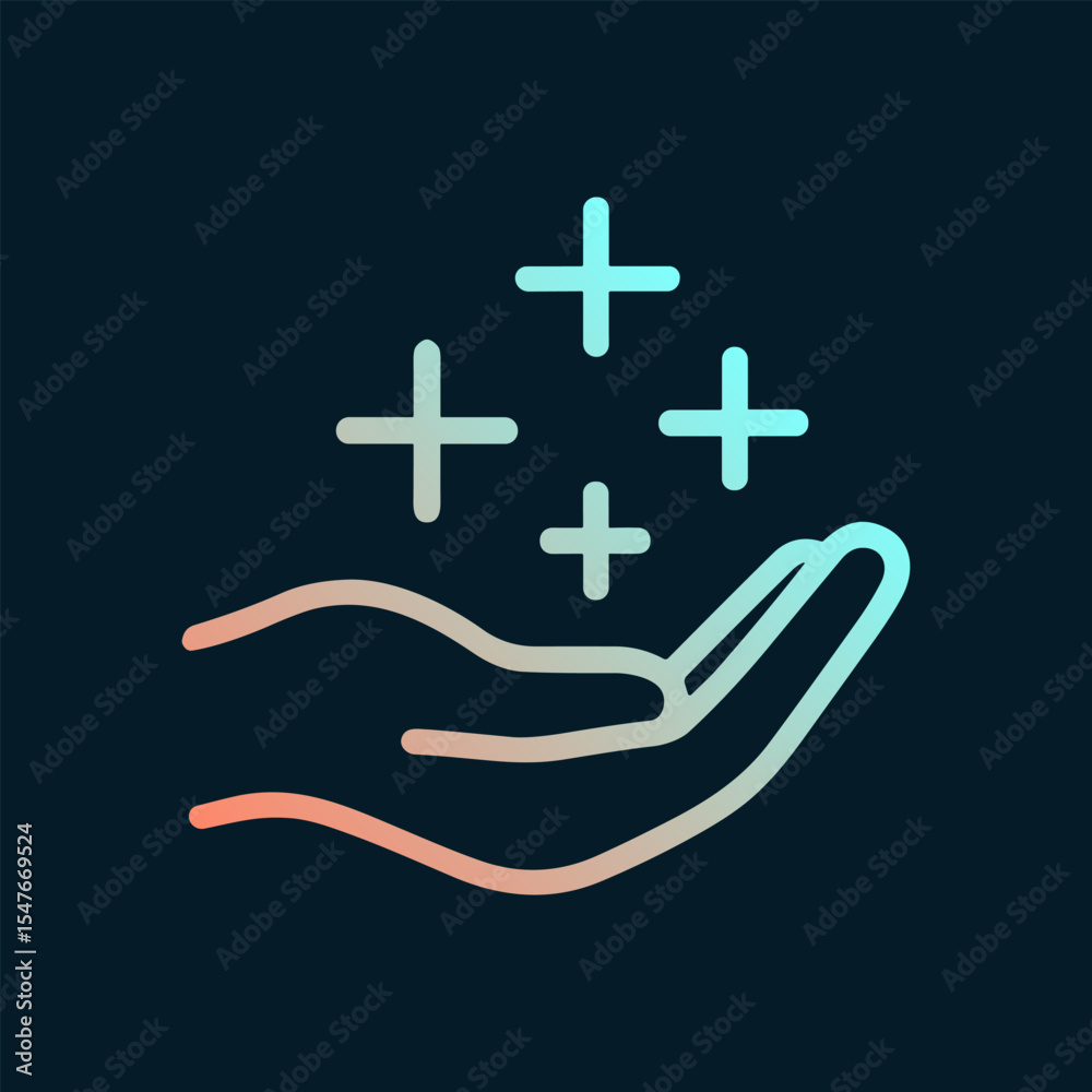 Obraz premium Giving hand offers radiant blessings above. Icon symbol illustration