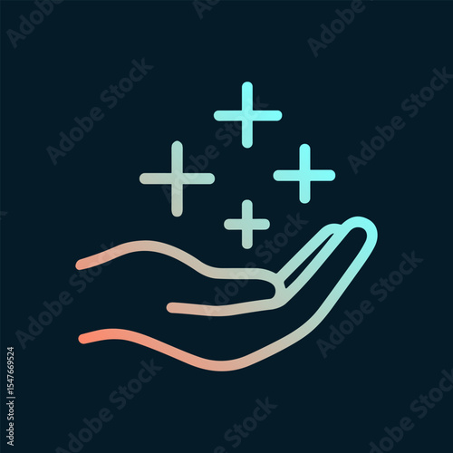 Giving hand offers radiant blessings above. Icon symbol illustration