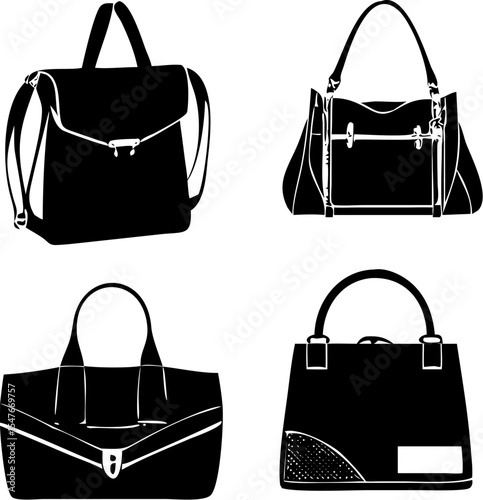 Set of Female Handbags Vector Image on Transparent Background