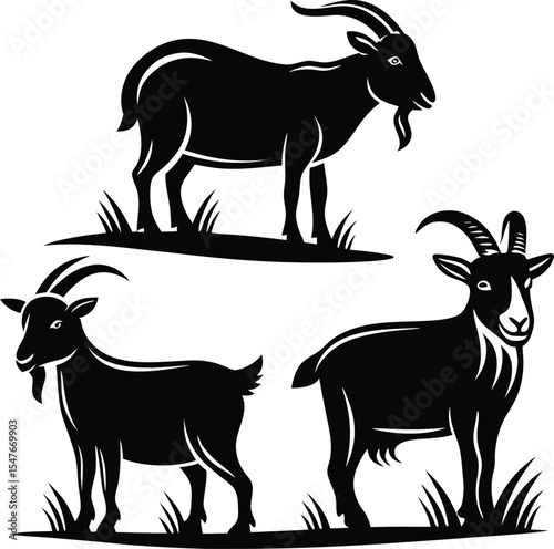 Collection of silhouettes of animals: men, children, women, a plane, a bird 
