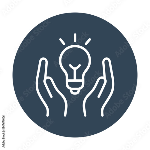 Hands holding illuminated bulb for innovation. Icon symbol illustration
