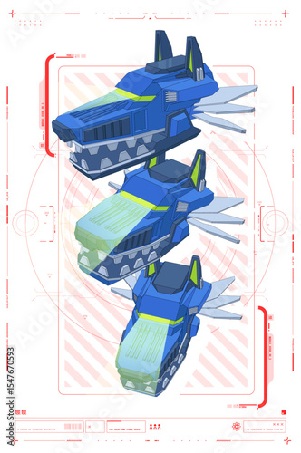 Futuristic Robot Head Design with Blueprint and Technical Overview