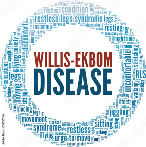 Willis-Ekbom Disease - Restless Legs Syndrome RLS word cloud conceptual design isolated on white background.