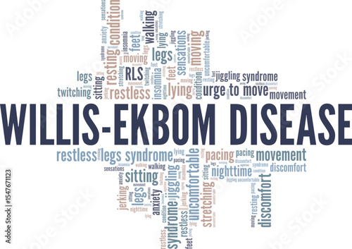 Willis-Ekbom Disease - Restless Legs Syndrome RLS word cloud conceptual design isolated on white background.