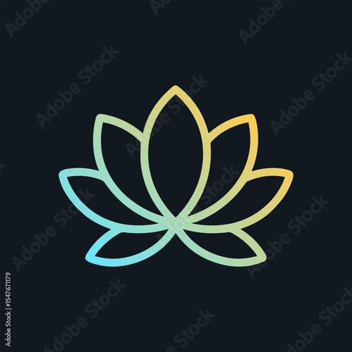 Lotus blossom radiates serene gradient glow. Icon symbol illustration