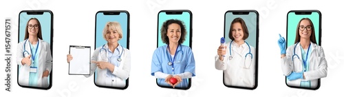 Set of doctors looking out ...