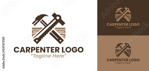 Professional Carpenter Logo Design with Tools and Wood for Branding and Construction Business