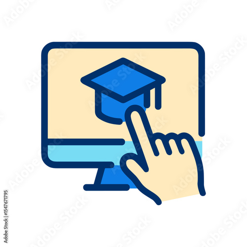 Online Education Clicking Towards Graduation. Icon symbol illustration