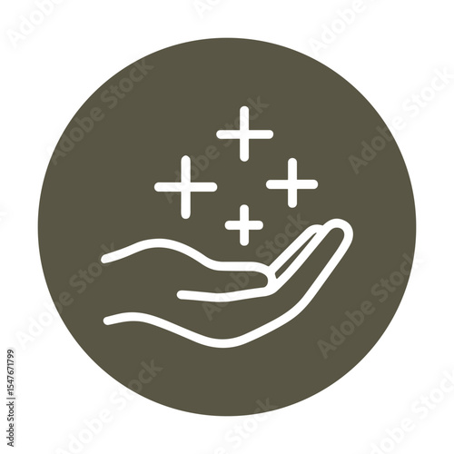 Open hand offering gleaming symbols of purity. Icon symbol illustration