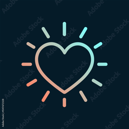 Radiant heart emitting light rays. Icon symbol illustration