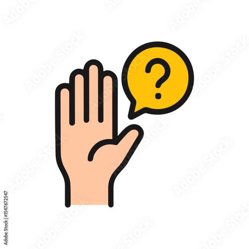 Raised hand seeks knowledge. Icon symbol illustration