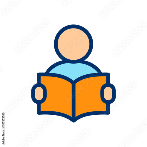 Reader absorbed in literary exploration. Icon symbol illustration