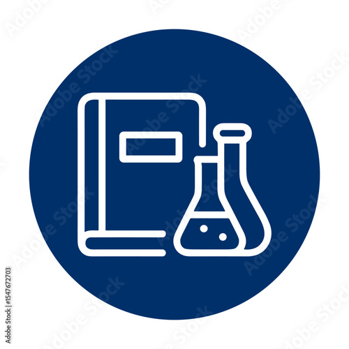 Science exploration Book and flasks. Icon symbol illustration