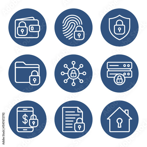 Secure digital world blue icons. Icon symbol illustration