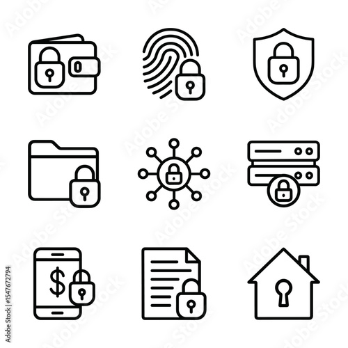 Secure digital elements protected by locks. Icon symbol illustration