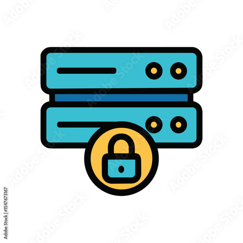 Secured Data Server with Lock Overlay. Icon symbol illustration