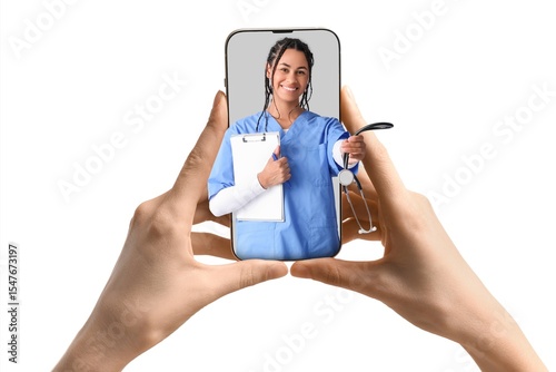 Patient holding smartphone ...