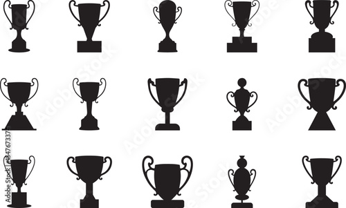Trophy Silhouettes Vector Icon Set - Awards, Cups & Victories