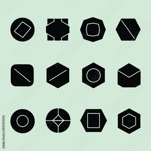 Geometric Shapes Exploring Minimalist Black Icons for Design.