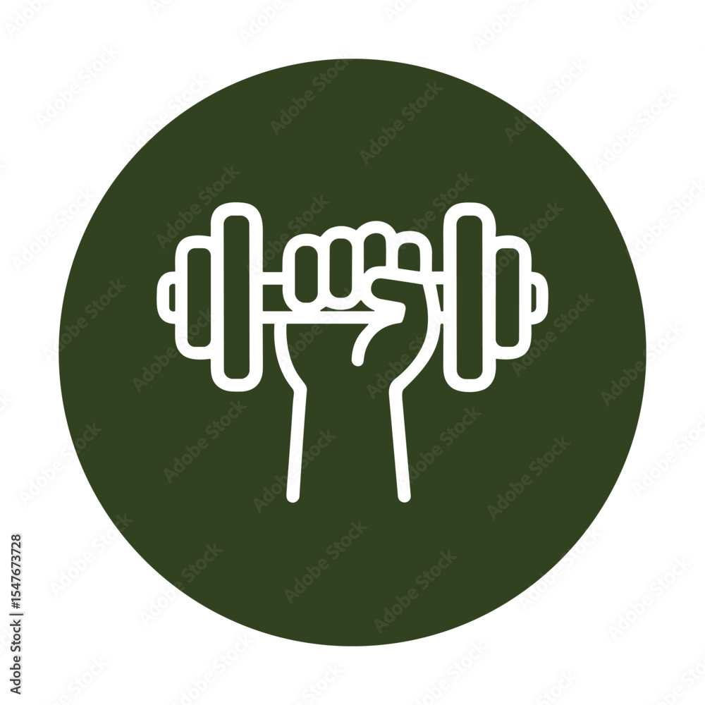 Obraz premium Strength training Hand grips dumbbell triumphantly. Icon symbol illustration
