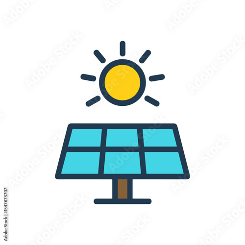 Solar panel under sunny rays. Icon symbol illustration
