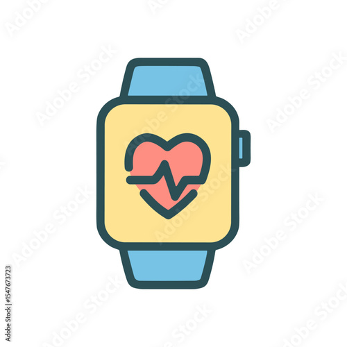 Stylish fitness smartwatch with heart rhythm display. Icon symbol illustration