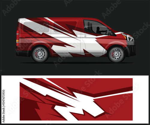 Red and Black Racing Truck Wrap Design with Abstract Geometric Pattern
